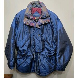 Andy Johns Blue Bomber Colorblock Ski Jacket Women's M 80s Retro Cinch Coat